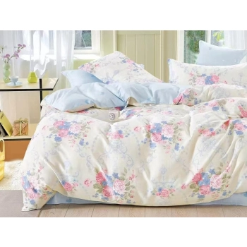 Pościel bawełna 100% 160x200 kremowa w różowe kwiaty PB589